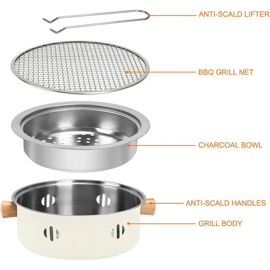 Portable Mini Charcoal BBQ Grill - Multifunctional Smokeless Round Tabletop Grill for Indoor Outdoor Cooking, Home Parties