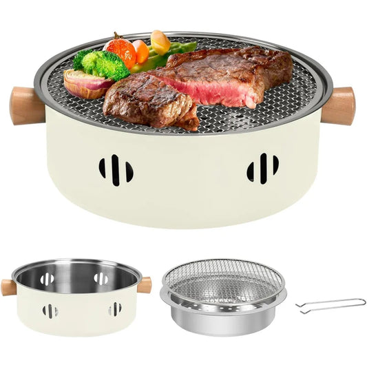 Portable Mini Charcoal BBQ Grill - Multifunctional Smokeless Round Tabletop Grill for Indoor Outdoor Cooking, Home Parties