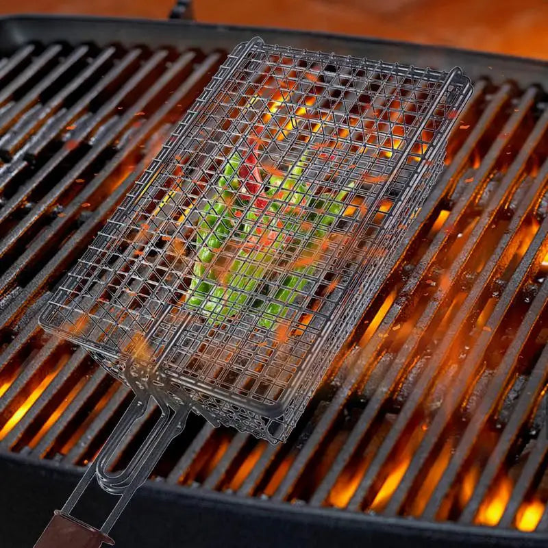 Stainless Steel BBQ Non Stick Grilling Basket Grill Mesh Mat Meat Vegetable Steak Picnic Party Barbecue Tool Heat Resistant
