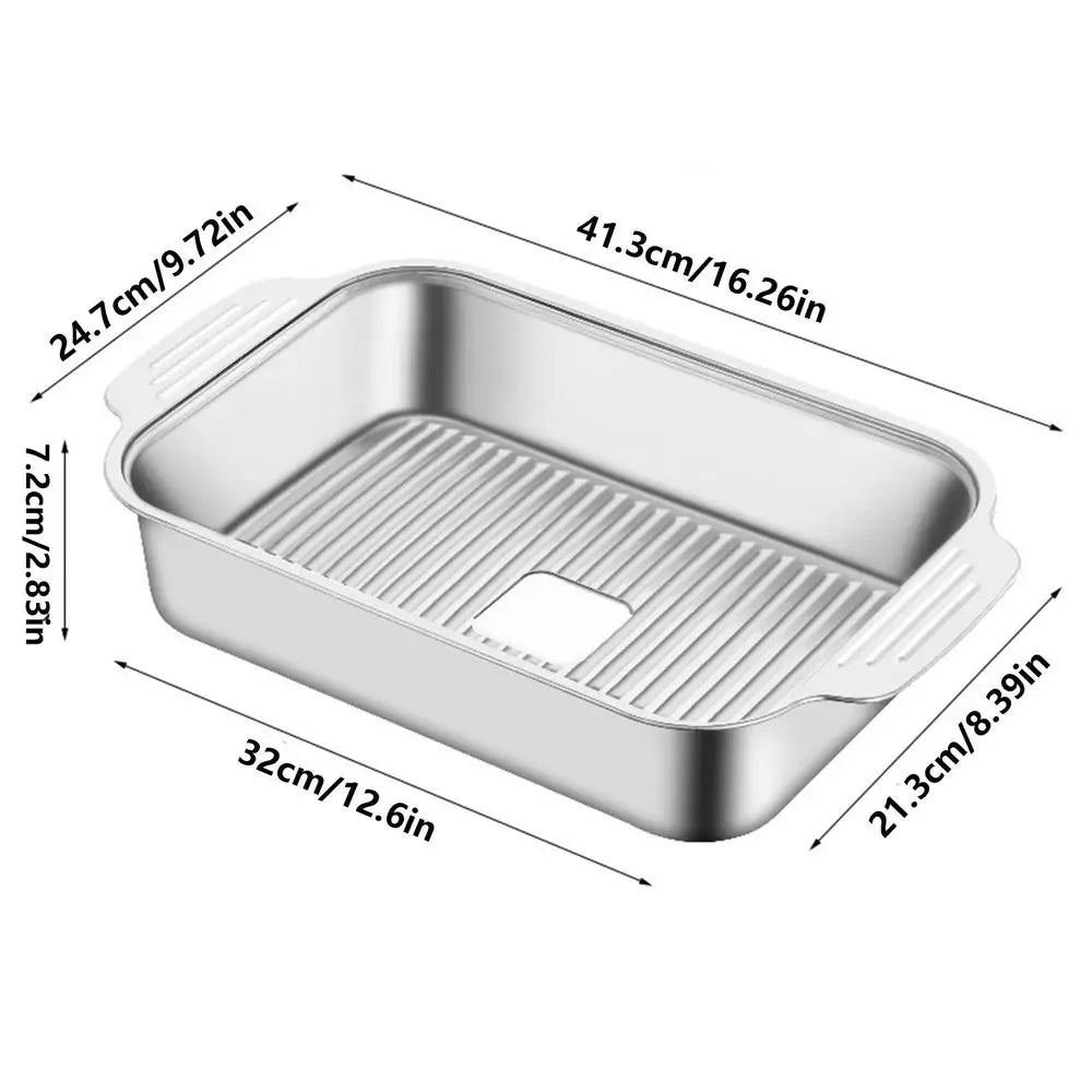 Stainless Steel Grill Pan Rectangle Grill Griddle Plate Metal Seafood Tray Barbecue Trays With Handles Grilling Pan For Family