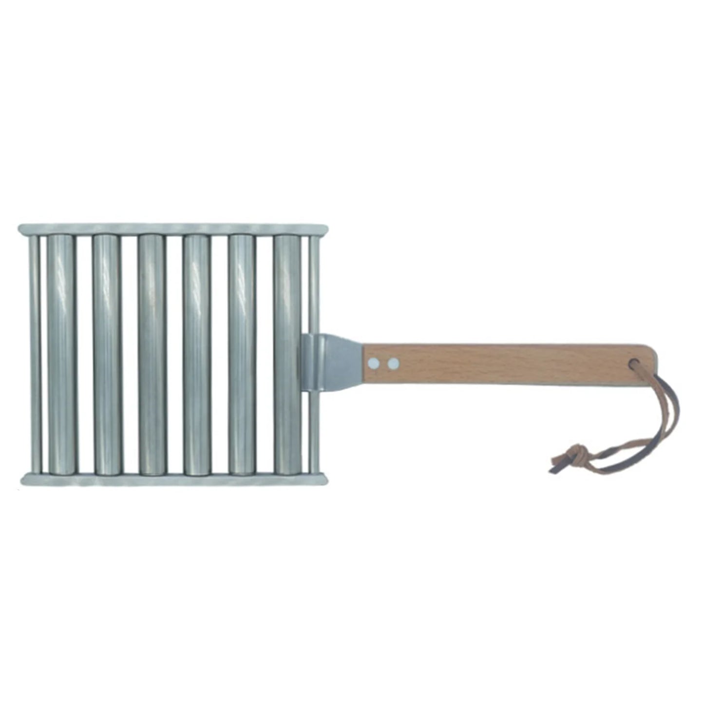 Stainless Steel Hot Dog Roller Grill With Extra Long Wooden Handle For BBQ Sausage Cooking net16x13.6cm