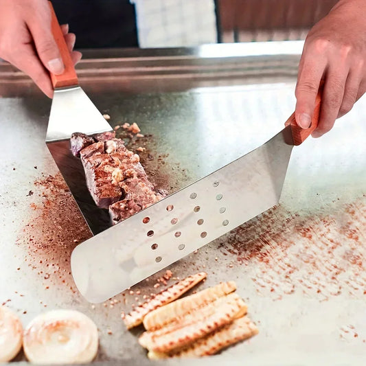 2/3pcs Stainless Steel BBQ Tool Set  With Wooden Handles  Cooking Shovel Steak BBQ Tools Kitchenware Cookware Kabob skewers Tong