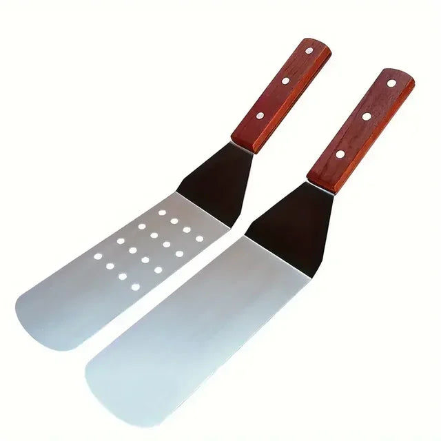 2/3pcs Stainless Steel BBQ Tool Set  With Wooden Handles  Cooking Shovel Steak BBQ Tools Kitchenware Cookware Kabob skewers Tong