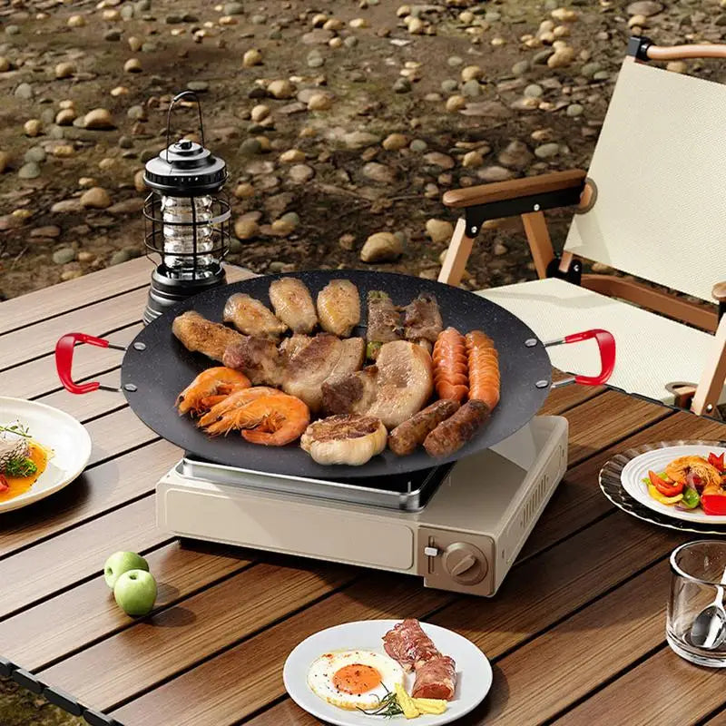 BBQ Grill Pan Heavy Duty Stovetop Grill For Camping Round Griddle Pan Non-Stick Indoor Korean Grill Korean Barbecue Grill With