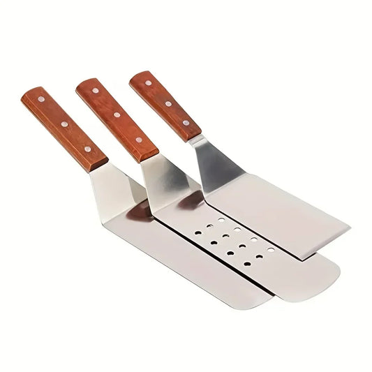 2/3pcs Stainless Steel BBQ Tool Set  With Wooden Handles  Cooking Shovel Steak BBQ Tools Kitchenware Cookware Kabob skewers Tong