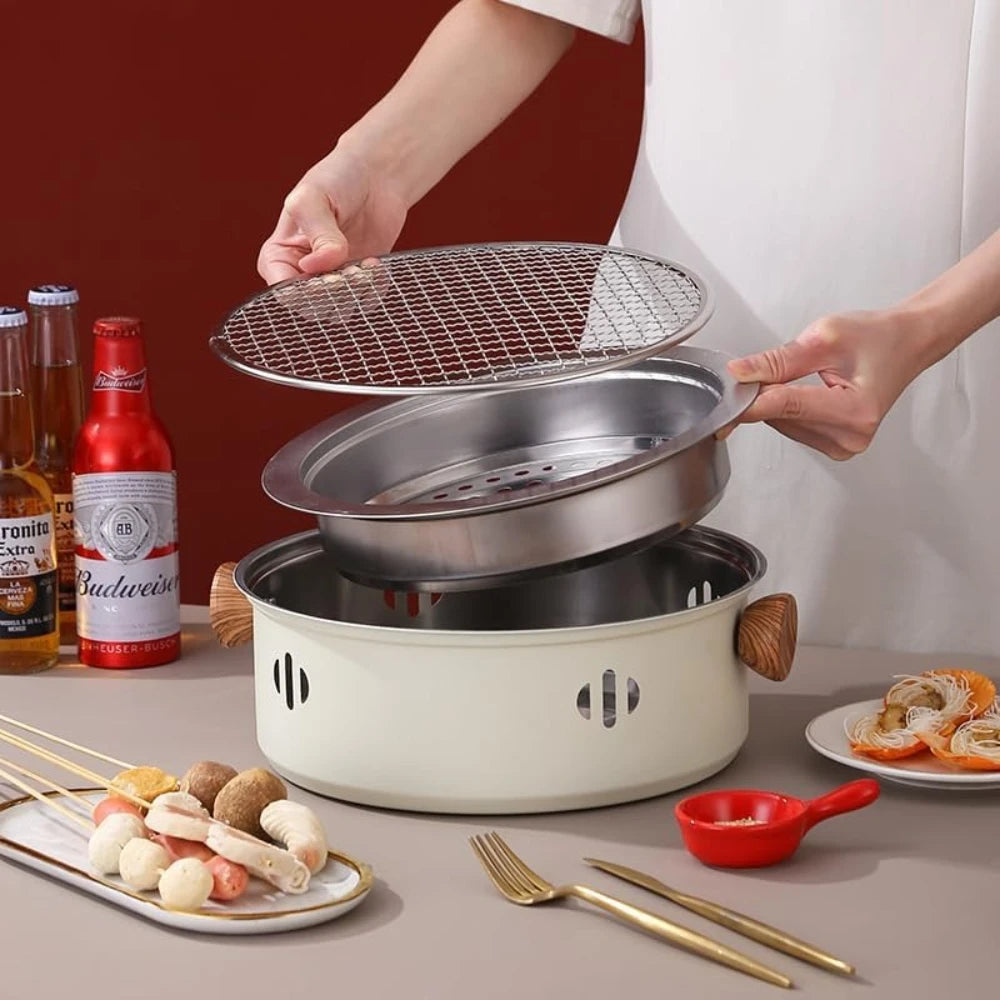 Korean BBQ Grill Charcoal Stove Charcoal Grill Stainless Steel Outdoor Camping Cooking Tea Around The Stove Barbecue Stove